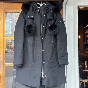 Moose Knuckles Black Parka with Fur Trim